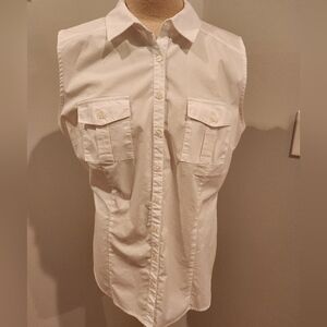 Worthington Stretch White Button Down Tank Top size L